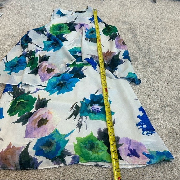 Zara White Double Layered tiered ruffle frill Floral flower Print dress Sz M - Picture 8 of 10